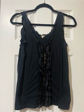 J. Crew Black Ruffle-Trim Sleeveless Top- Size Medium